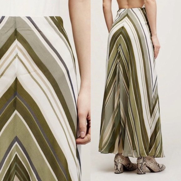 Free People | Women's Chevron Stripe Maxi Skirt Size 0 Green - Picture 4 of 14